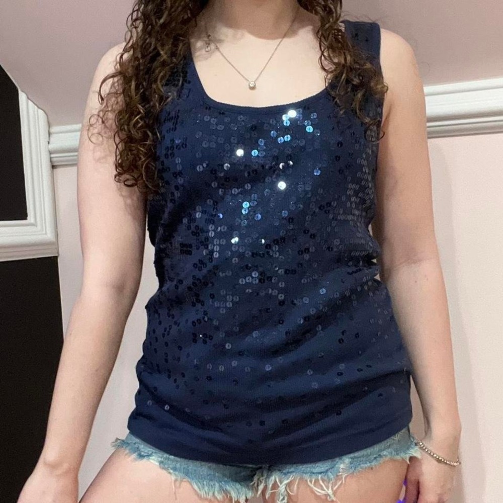 y2k blue sequin tank top medium